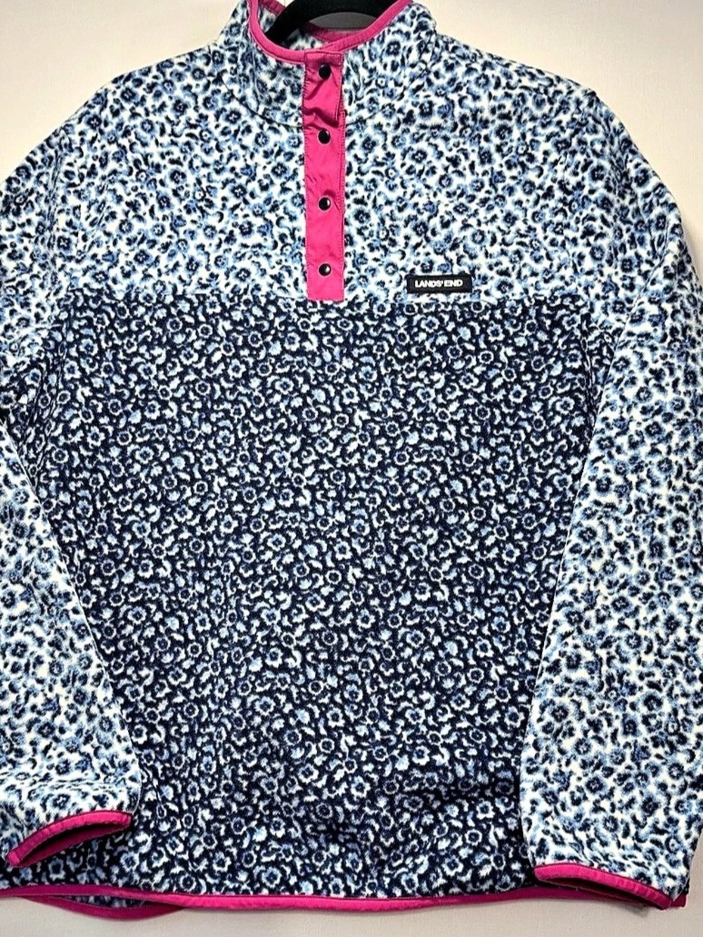 Lands' End Women's Animal Print Pullover Large Pink and Blue